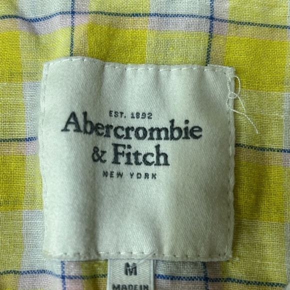 Abercrombie & Fitch Yellow Plaid  Button Up Shirt Lenen Blend  Womens Size M - Picture 3 of 6